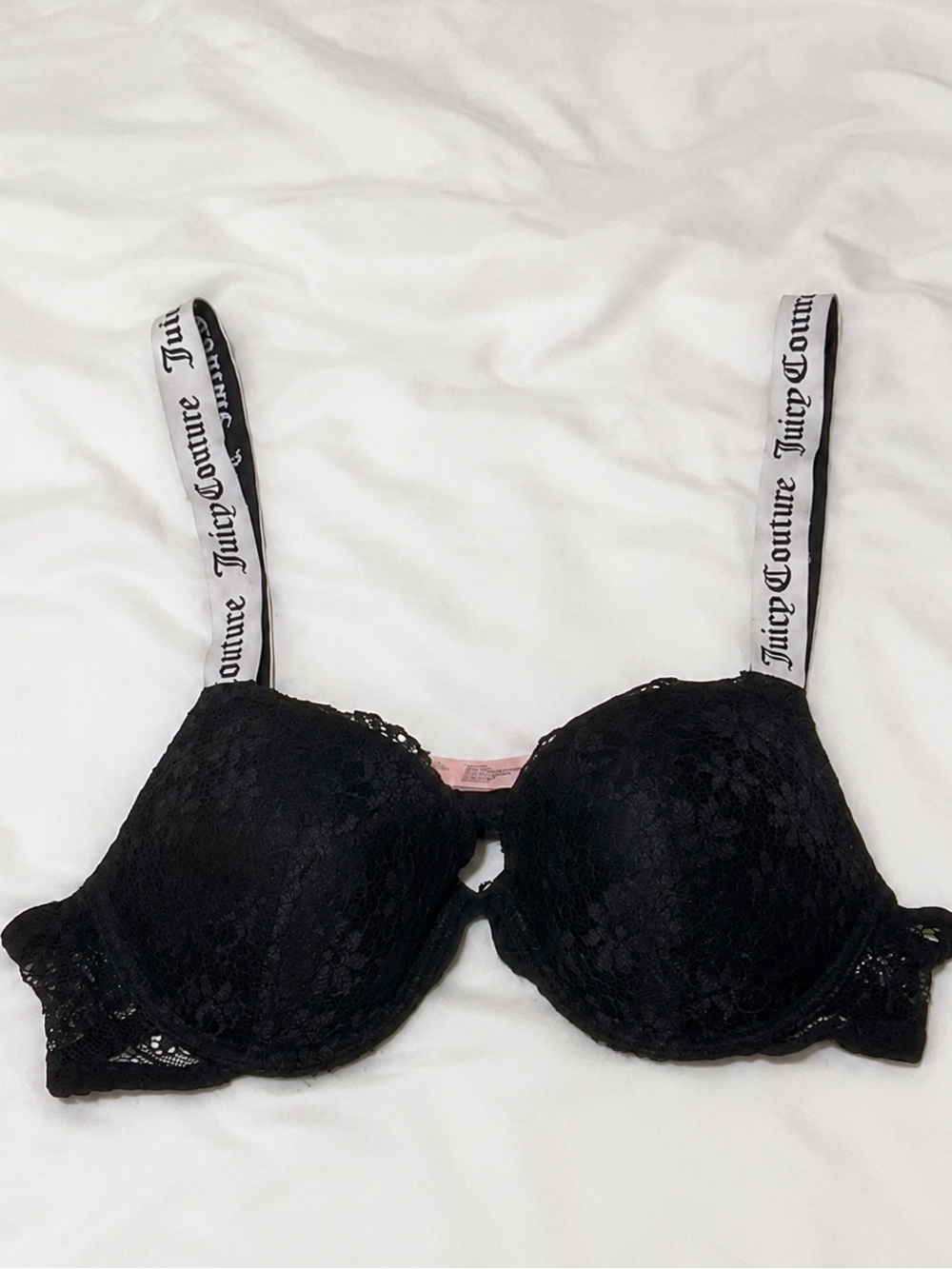 Juicy Couture Black Lace Push Up Bra 34B Y2K Logo Strap